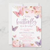 バタフライベビーシャワー招待状、ガールベビーシャワー 招待状 (正面)