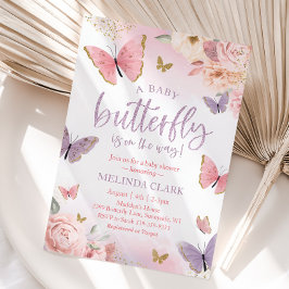バタフライベビーシャワー招待状、ガールベビーシャワー 招待状