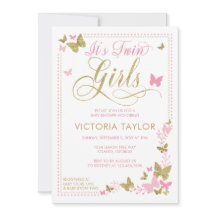 バタフライベビーシャワー招待状、ピンク、金ゴールド
