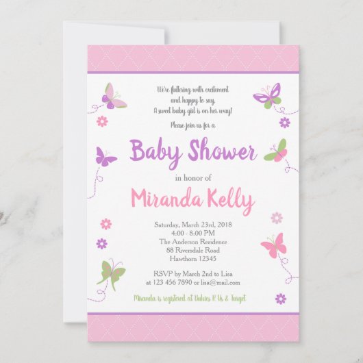 バタフライベビーシャワー招待状 招待状 (正面)