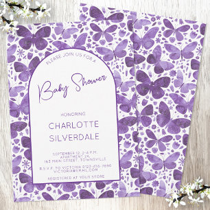 バタフライベビーシャワー水彩紫 招待状