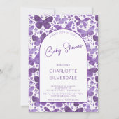 バタフライベビーシャワー水彩紫 招待状 (正面)