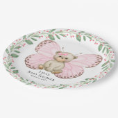 バタフライベビーベアーピンクシャワー |紙プレート ペーパープレート (アングル)