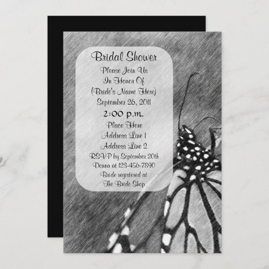 バタフライペンシャルアートブライダルシャワー招待状 招待状 (正面/裏面)