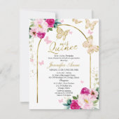 バタフライホットピンクフローラスペインのキンセアニェラ 招待状 (正面)