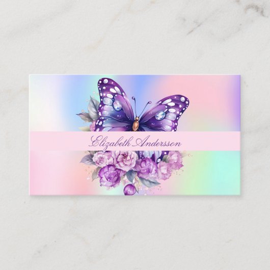 バタフライホログラフィックパープルQRコードソーシャルメディア 名刺 (正面)