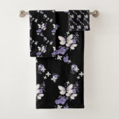 バタフライホワイトパープルブラックバスタオルセット バスタオルセット (インサイチュ)