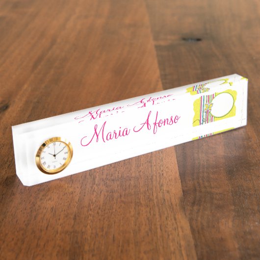 バタフライホワイトピンク机用ネームプレート デスクネームプレート (側面)