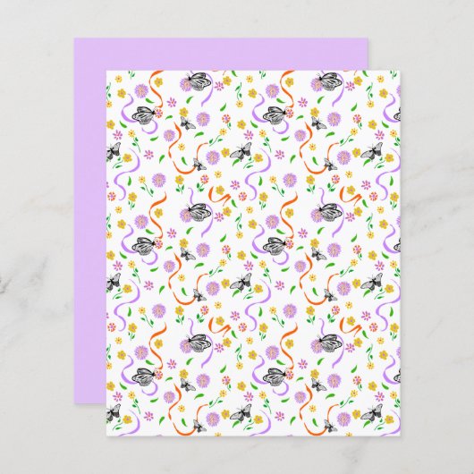 バタフライホワイトラベンダーフローラスクラップブック紙 (正面/裏面)