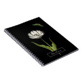バタフライボタニカルフラワーブラックとホワイト ノートブック (右側)