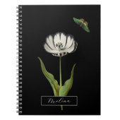 バタフライボタニカルフラワーブラックとホワイト ノートブック (正面)
