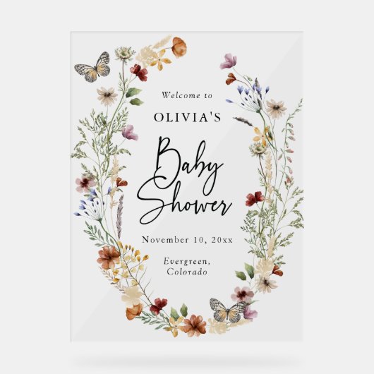 バタフライボホベイビーシャワーアクリルサイン アクリルサイン (正面)