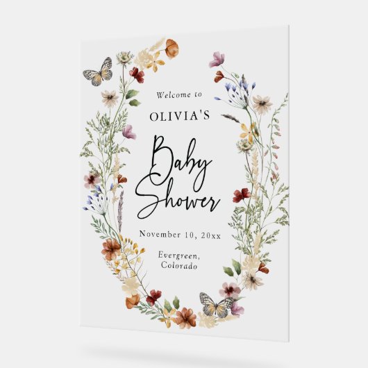 バタフライボホベイビーシャワーアクリルサイン アクリルサイン (傾斜)