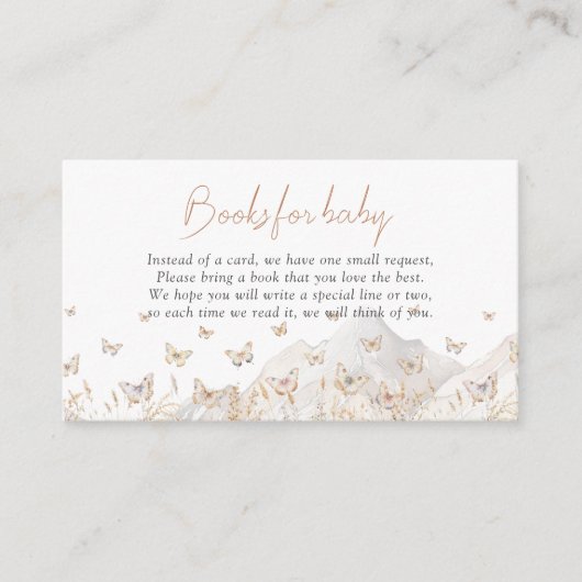 バタフライボホワイルドフラワーベビーシャワーブックリクエスト エンクロージャーカード (正面)