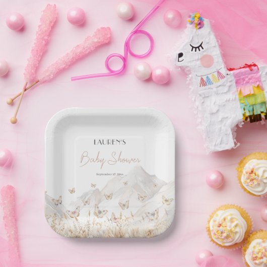 バタフライボホワイルドフラワーベビーシャワー ペーパープレート (パーティー)