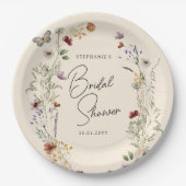バタフライボホ秋ワイルドフラワーズブライダルシャワー ペーパープレート (正面)