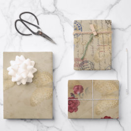 バタフライポストスタンププリントパターン ラッピングペーパーシート