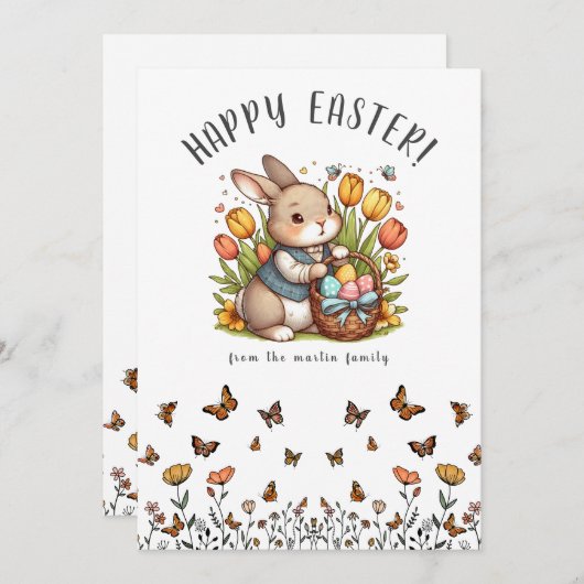 バタフライポピー、バニー&イースターホリデーカード 招待状 (正面/裏面)
