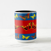 バタフライマグインブルー、イエロー、レッド マグカップ (中央)