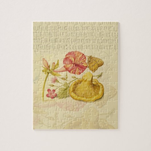 バタフライマッシュルーム花の水絵画色の ジグソーパズル (縦)