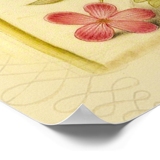 バタフライマッシュルーム花の水絵画色の ポスター (角)