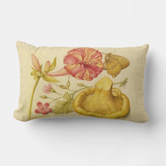バタフライマッシュルーム花の水絵画色の ランバークッション (正面)