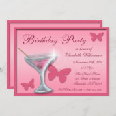バタフライマルティーニバースデーパーティ招待状 招待状 (正面/裏面)