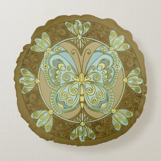 バタフライマンダラ – 枕 ラウンドクッション (正面)