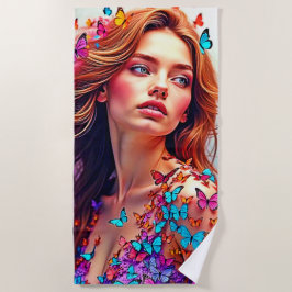 バタフライミューズポートレートアートTシャツ ビーチタオル