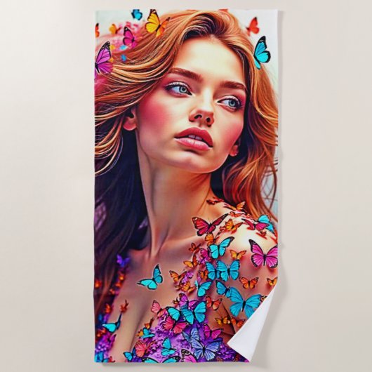 バタフライミューズポートレートアートTシャツ ビーチタオル (正面)