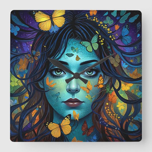 バタフライメイド スクエア壁時計 (正面)