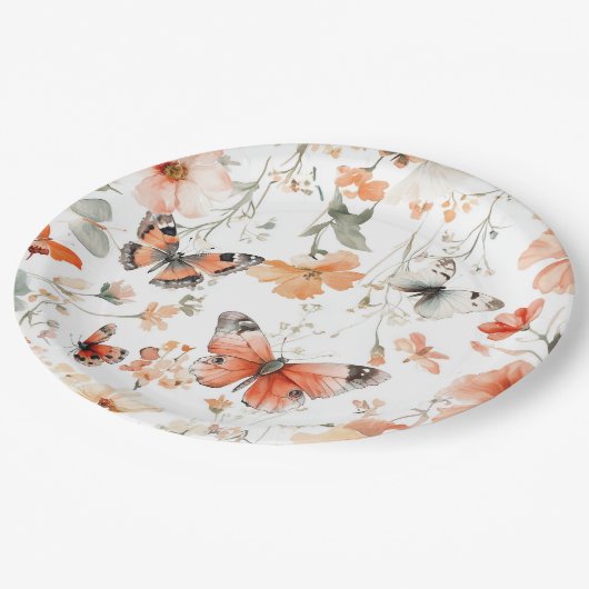 バタフライメドウウォーターカラーかわいらしブライダルシャワー ペーパープレート (アングル)