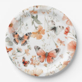 バタフライメドウウォーターカラーかわいらしブライダルシャワー ペーパープレート (正面)