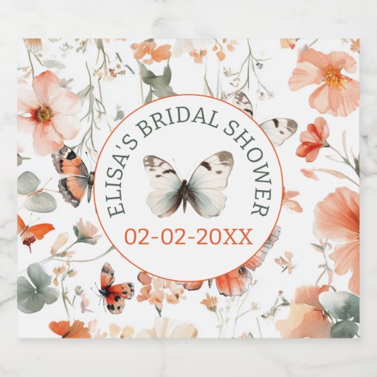 バタフライメドウウォーターカラーカスタムブライダルシャワー スパークリングワインラベル (シングルラベル)