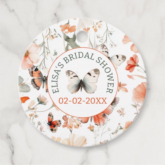 バタフライメドウウォーターカラーカスタムブライダルシャワー フェイバータグ (正面)