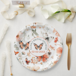 バタフライメドウウォーターカラーカスタムブライダルシャワー ペーパープレート
