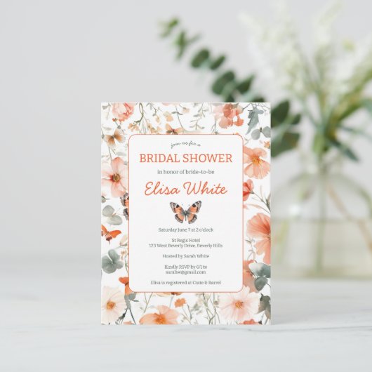 バタフライメドウウォーター色ブライダルシャワーパーティー ポストカード (スタンド正面)