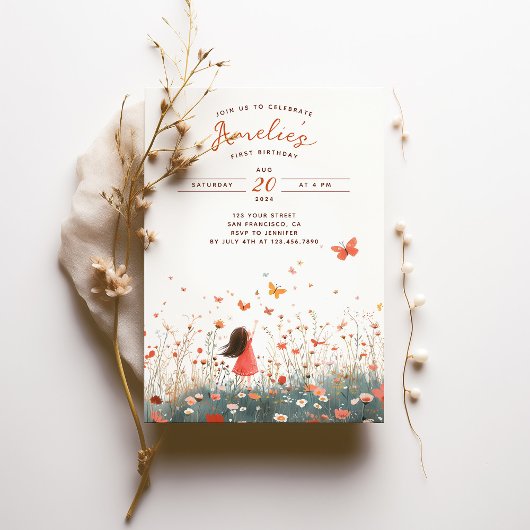 バタフライメドウズファースト誕生日招待状 招待状