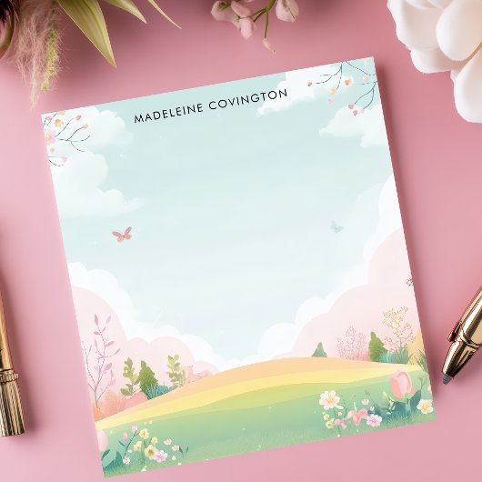 バタフライメドウフローラパーソナライズされた名 ノートパッド
