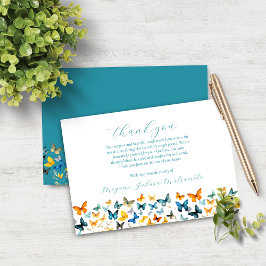 バタフライメモリアルサンキューカード-ティール（緑がかった色）バック サンキューカード