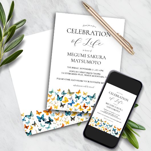 バタフライメモリアル招待状エレガント – 黒 招待状