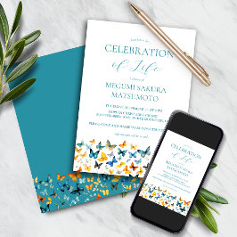 バタフライメモリアル招待状-ティール（緑がかった色）バック 招待状