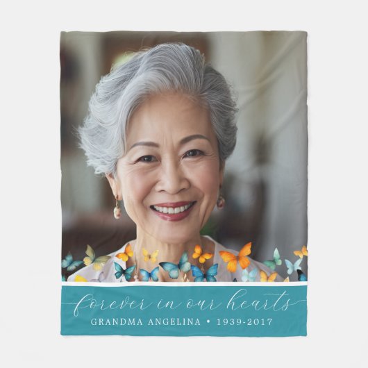 バタフライメモリカスタマイズーフリースブランケットティール(緑がかった色) フリースブランケット (正面)