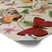 バタフライモス自然スケッチアンティーク水色 ポスター (角)