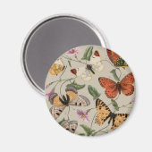 バタフライモス自然スケッチアンティーク水色 マグネット (正面/裏面)