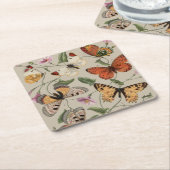 バタフライモス自然収集スケッチ スクエアペーパーコースター (アングル)