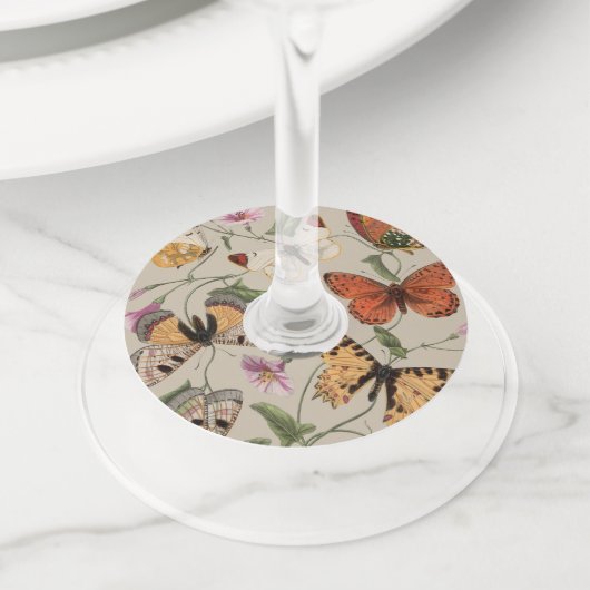 バタフライモス自然収集スケッチ ワイングラスタグ (クローズアップ)