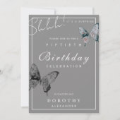 バタフライモダンANYマイルストーンサプライズ誕生日 招待状 (正面)