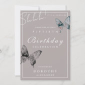 バタフライモダンANYマイルストーンサプライズ誕生日 招待状 (正面)