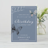 バタフライモダンANYマイルストーンサプライズ誕生日 招待状 (スタンド正面)